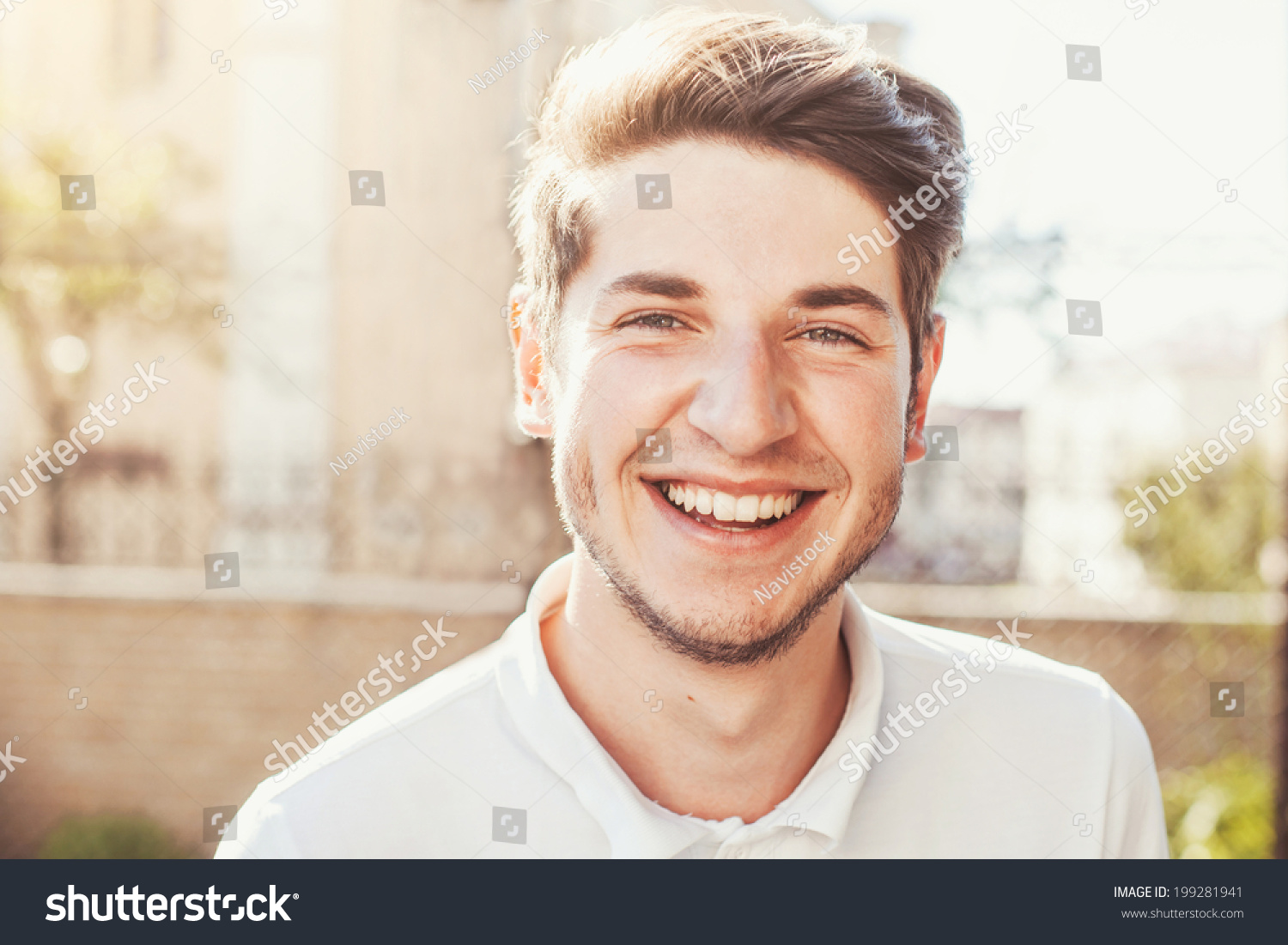 Handsome Man Outdoors Portrait Man Smiling Stock Photo 199281941