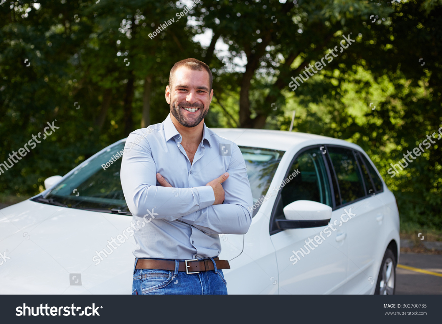 Handsome Man Standing In Front Of Car Stock Photo Shutterstock