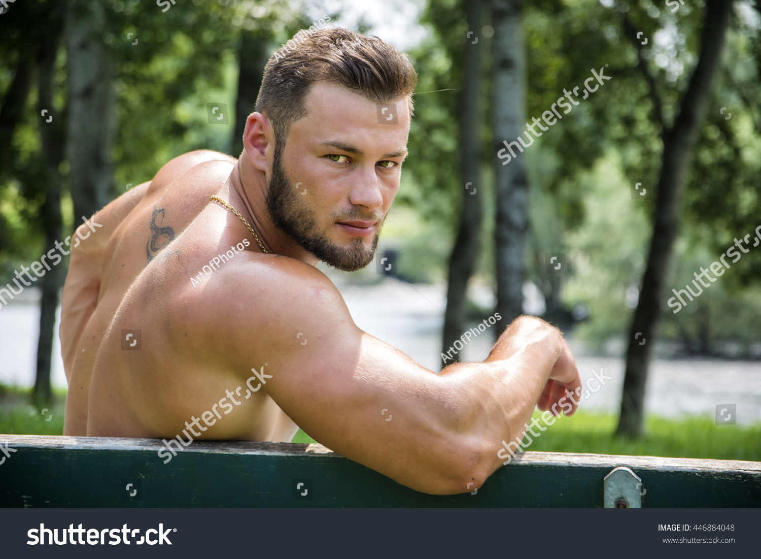 Handsome Muscular Shirtless Hunk Man Outdoor Stockfoto Shutterstock