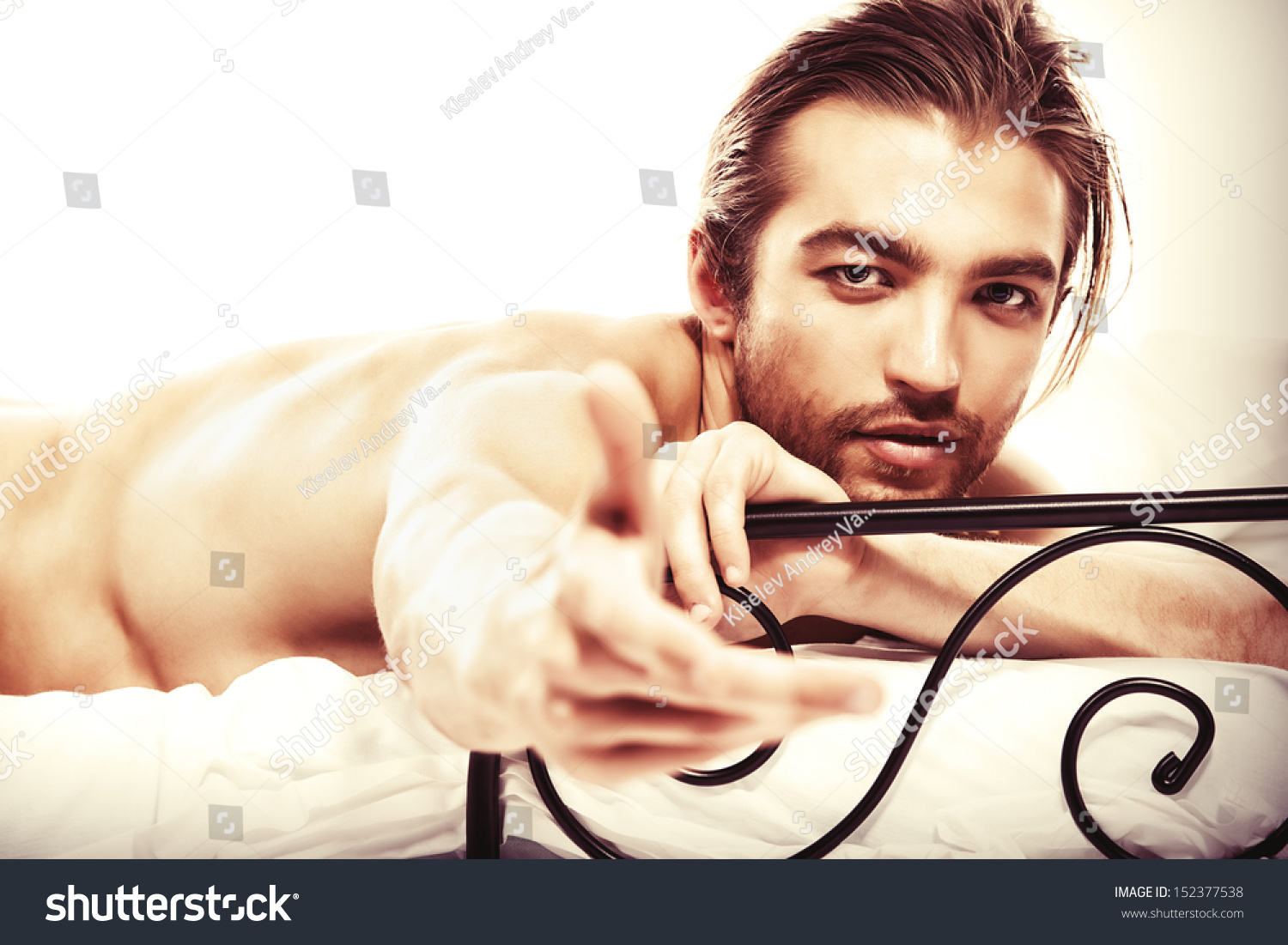 Handsome Nude Man Lying Bed Isolated Stock Photo Shutterstock