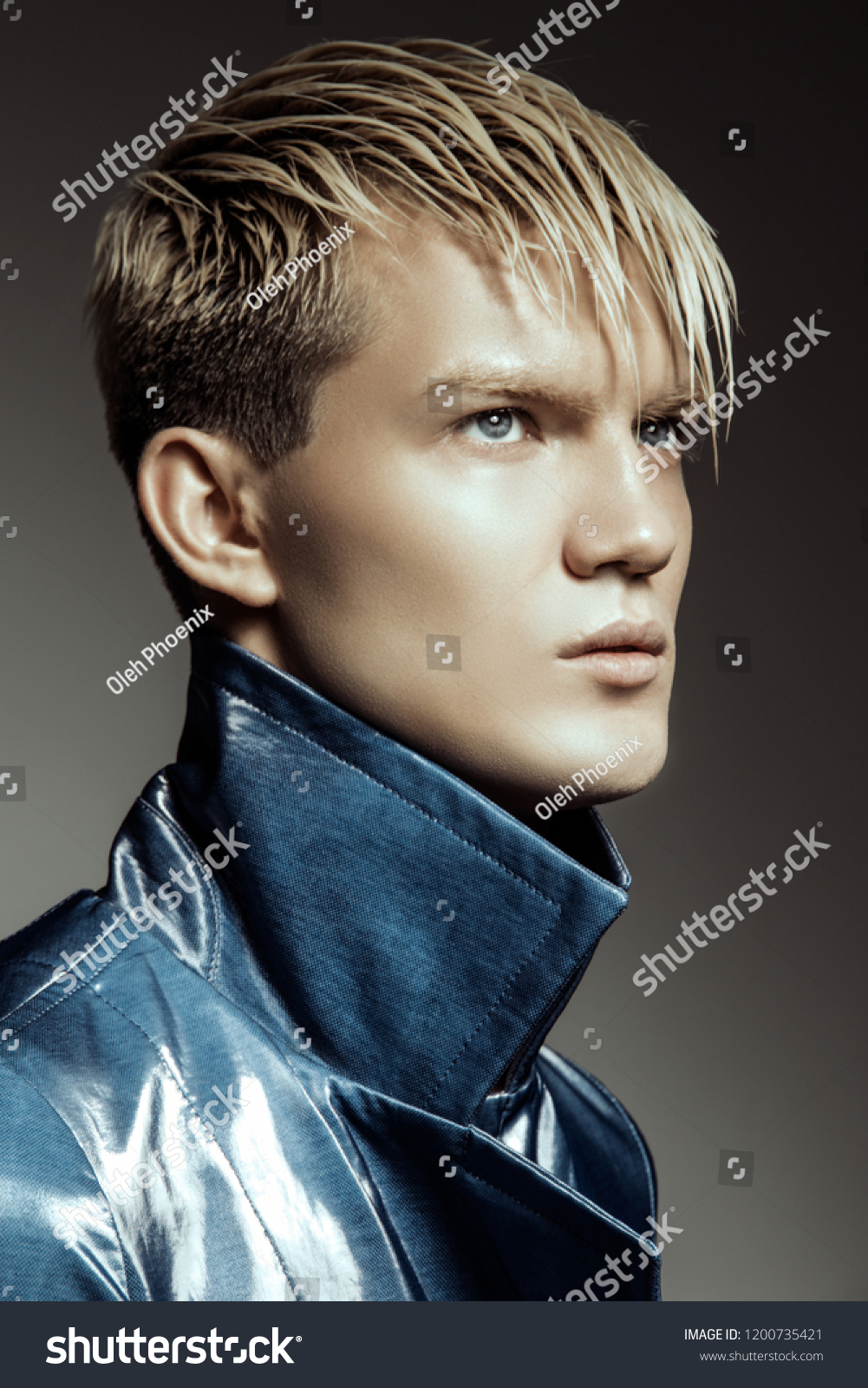 Handsome Stripped Blonde Male Model Wearing Stock Photo