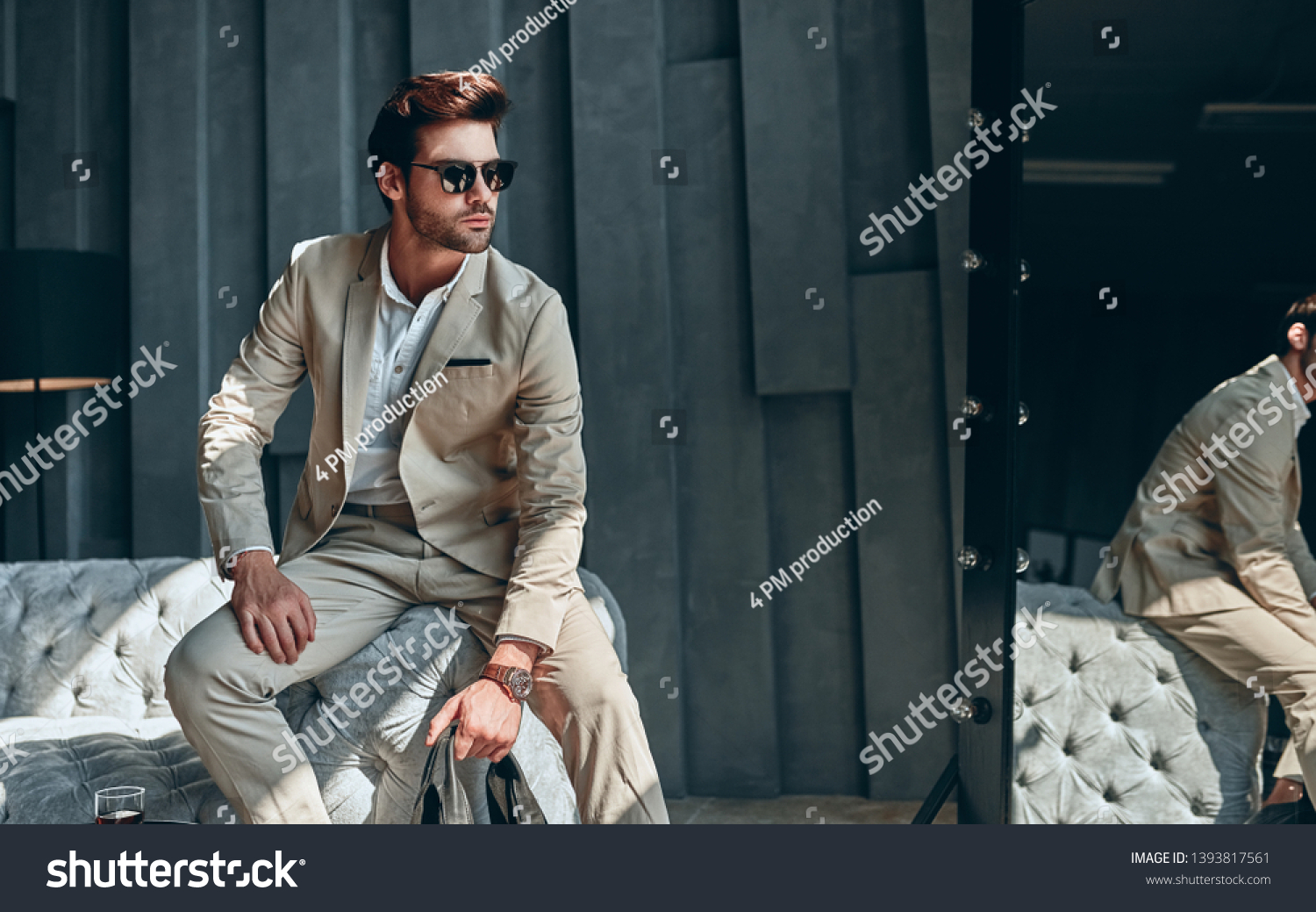 Handsome Stylish Man Beige Suit Home Stock Photo Edit Now