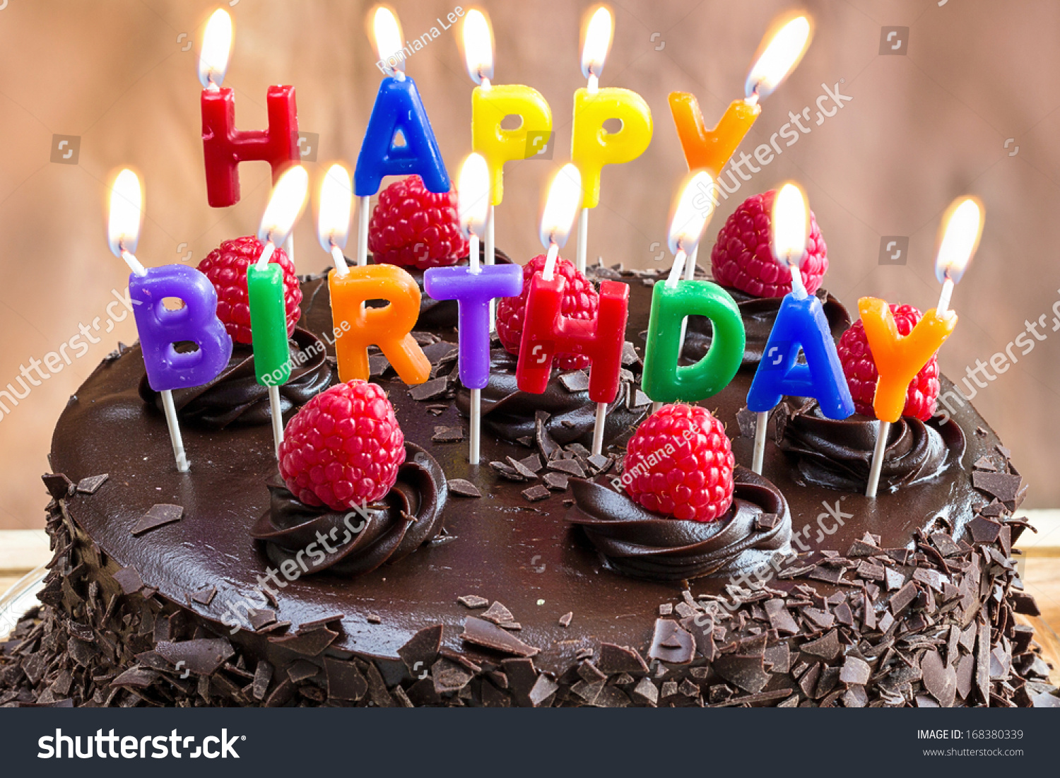 Happy Birthday Candles On Chocolate Cake Stock Photo ...