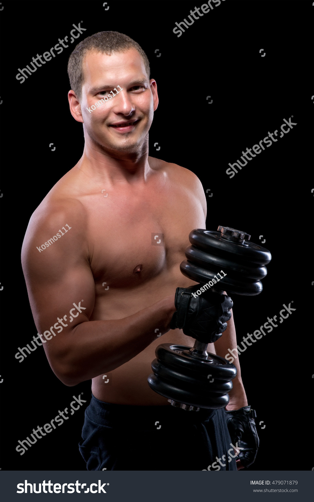 Happy Bodybuilder Dumbbell Naked Torso Foto Stock Shutterstock