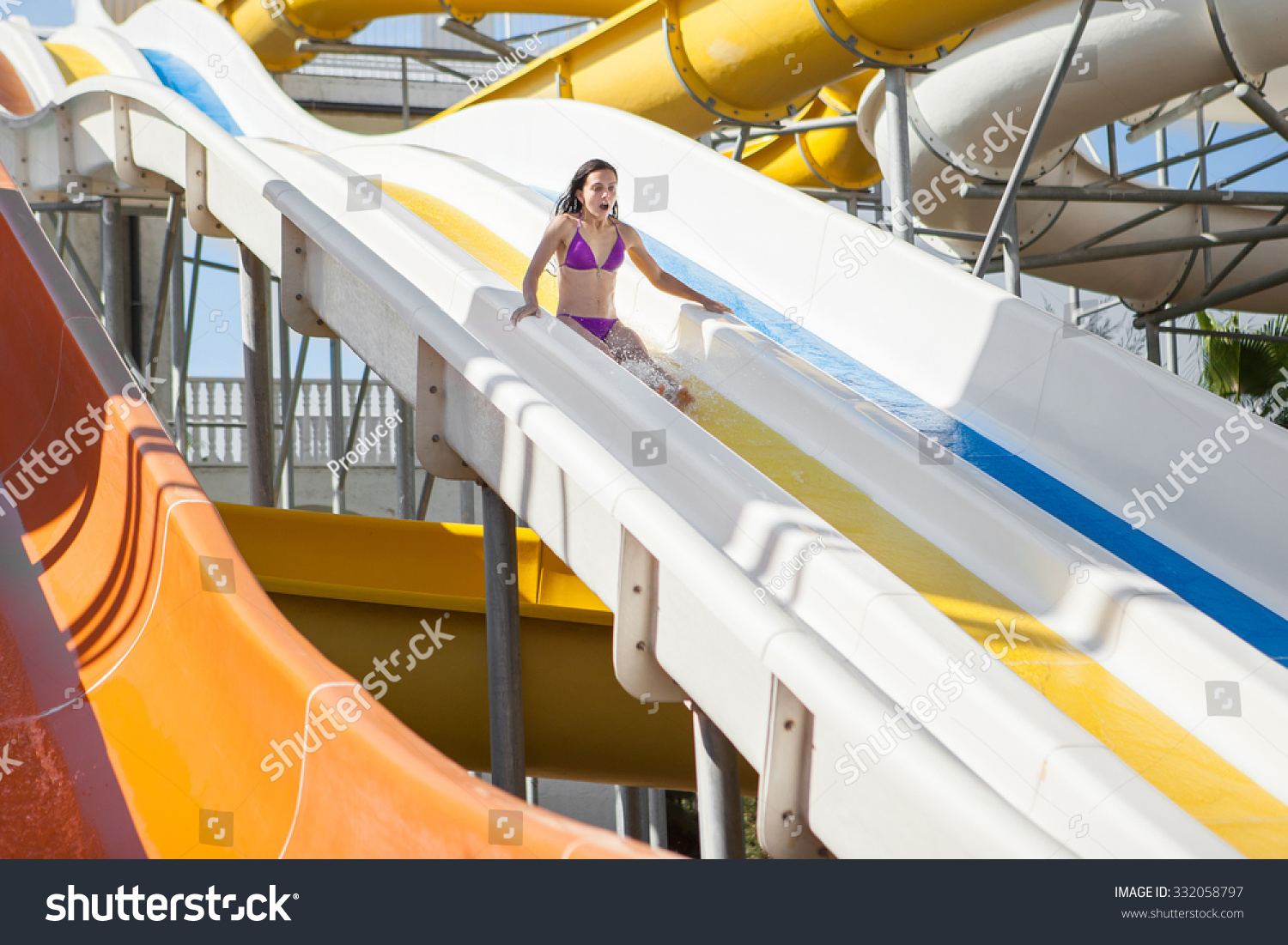 Happy Girl Bikini Sliding Water Park Stock Photo Edit Now 332058797