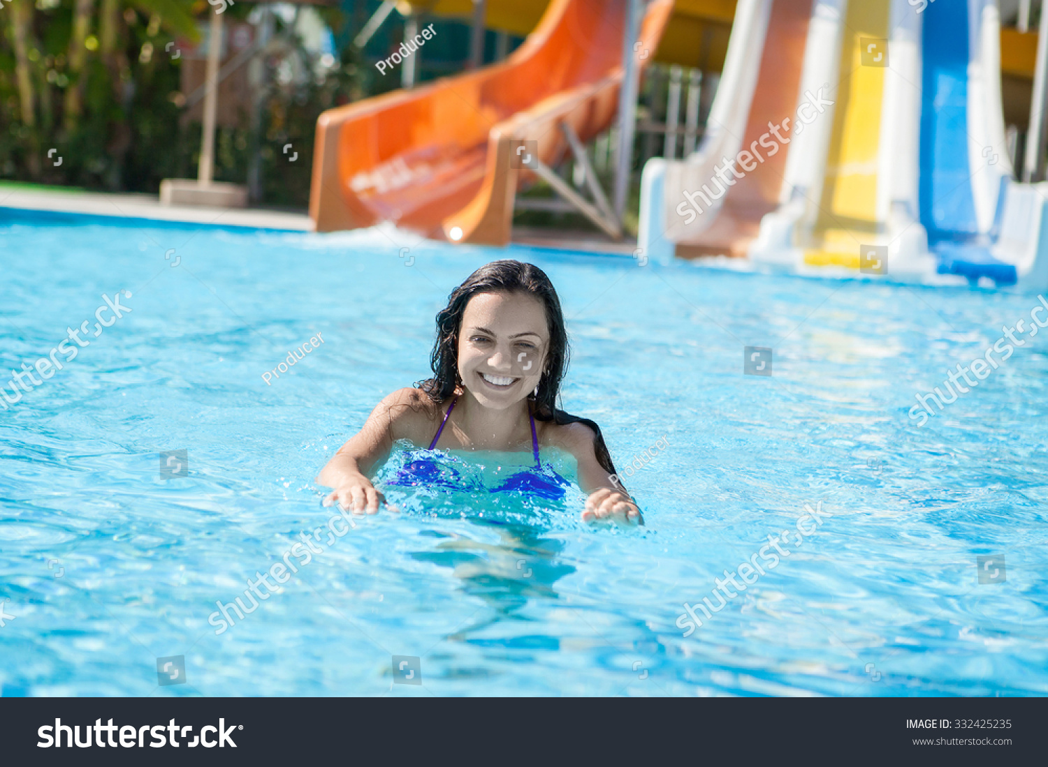 Happy Girl Bikini Sliding Water Park Shutterstock