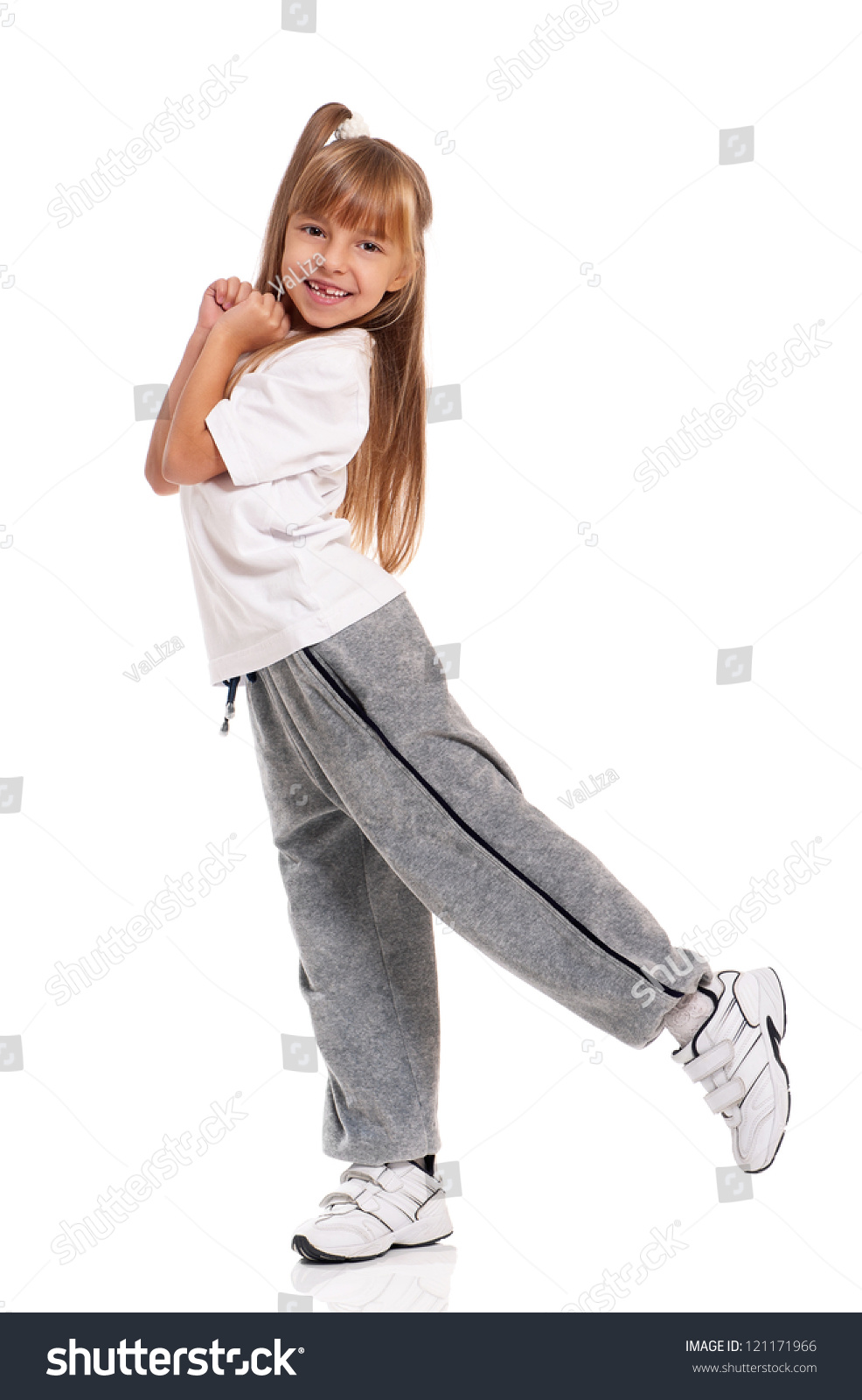 Happy Little Girl Dancing Isolated On White Background Stock Photo ...