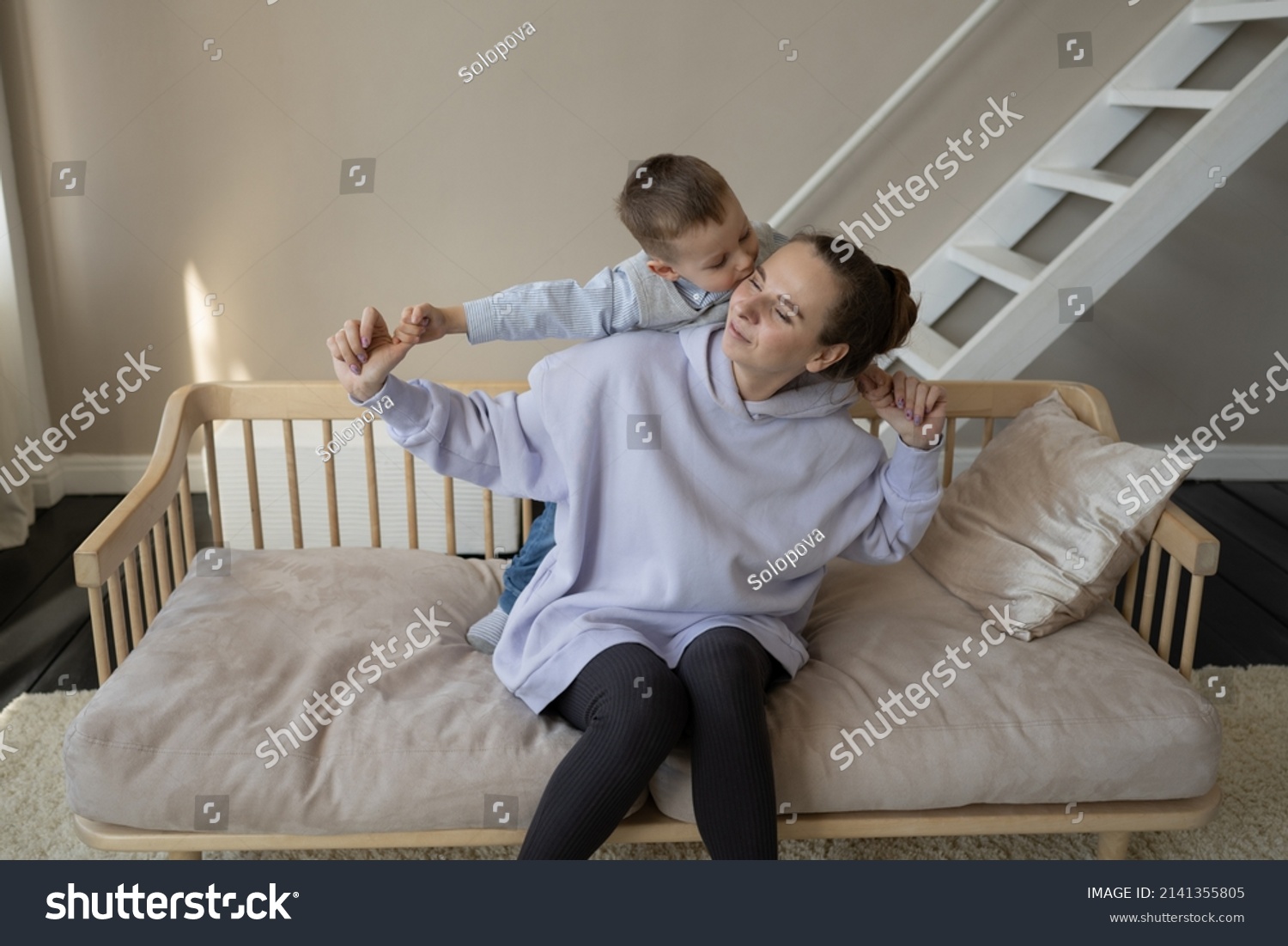 Happy Mom Son Hug Spend Time Stock Photo Shutterstock