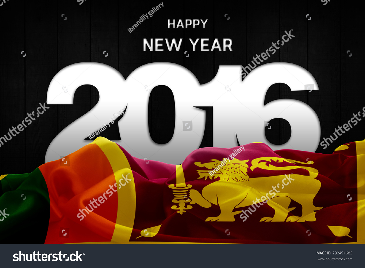 Happy New Year 2016 Typography And Sri Lanka Waving Flag Stock Photo
