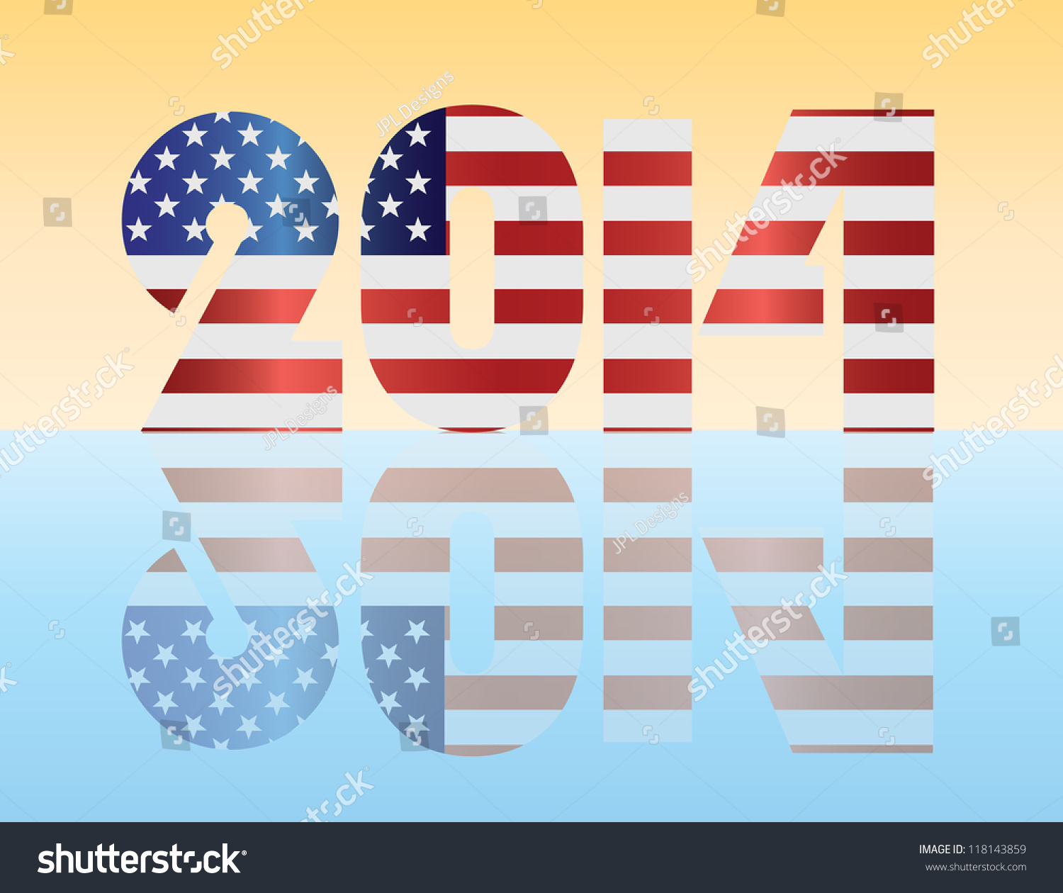 Happy New Year Usa 2014 Silhouette With American Flag Raster Vector