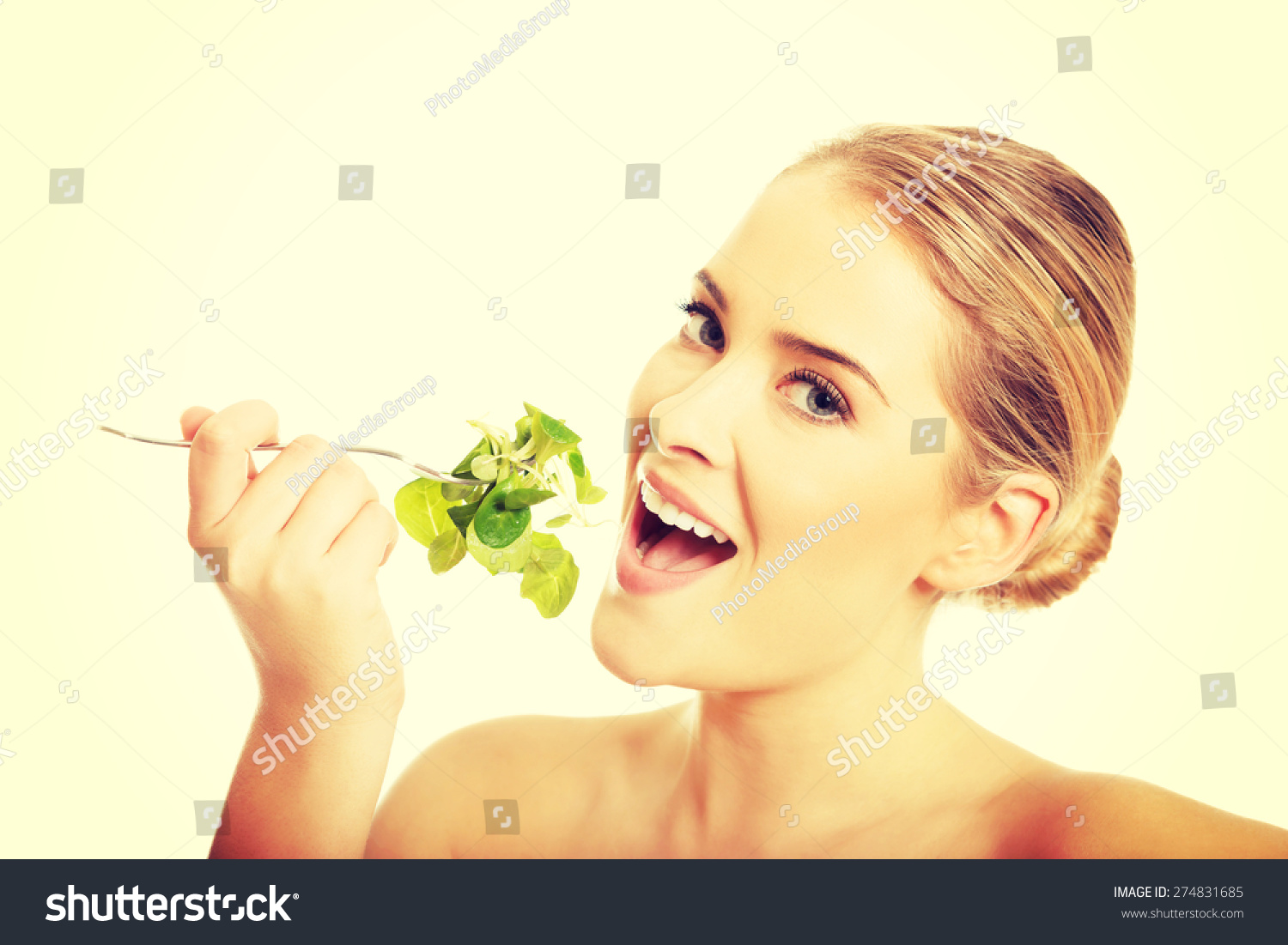 Happy Nude Woman Eating Lettuce Stock Photo Shutterstock