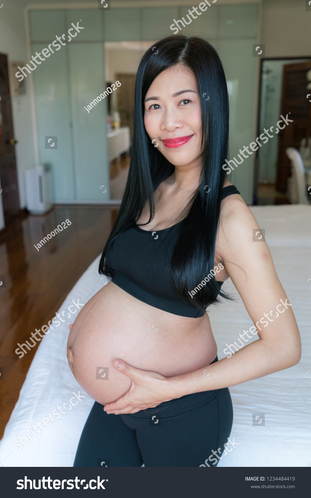 Happy Pregnancy Woman Naked Belly Stock Photo Edit Now
