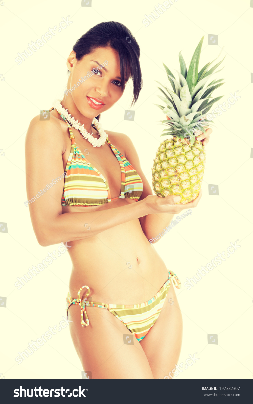 Happy Summer Woman Bikini Pineapple Stock Photo Edit Now