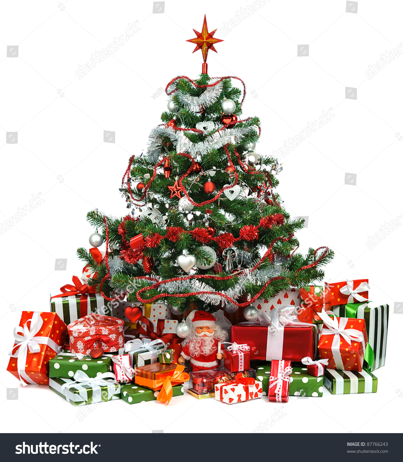 heap festive gift boxes under decorated stock photo heap festive gift boxes under decorated stock photo