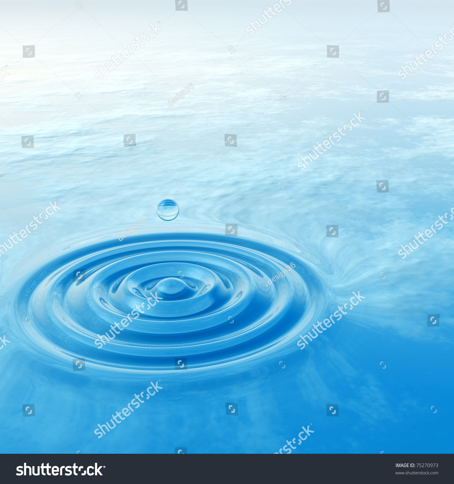 High Resolution Conceptual Blue Water Drop Falling Generating A