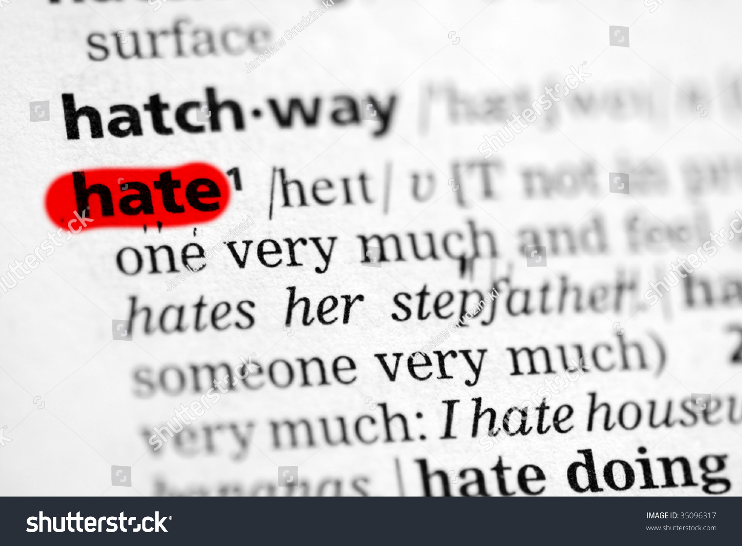 Highlighted Hate Definition Closeup Stock Photo 35096317 ...