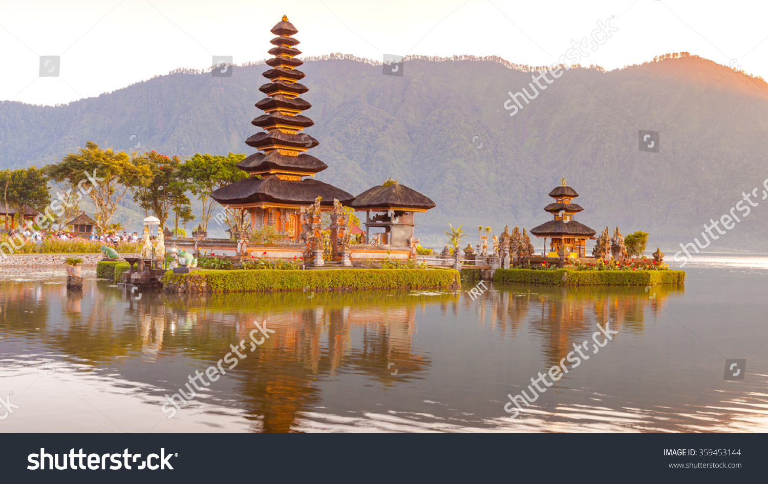 Hindu procession in Ulun Danu temple Beratan Lake in Bali Indonesia Hindu procession in Ulun Danu temple Beratan Lake in Bali Indonesia