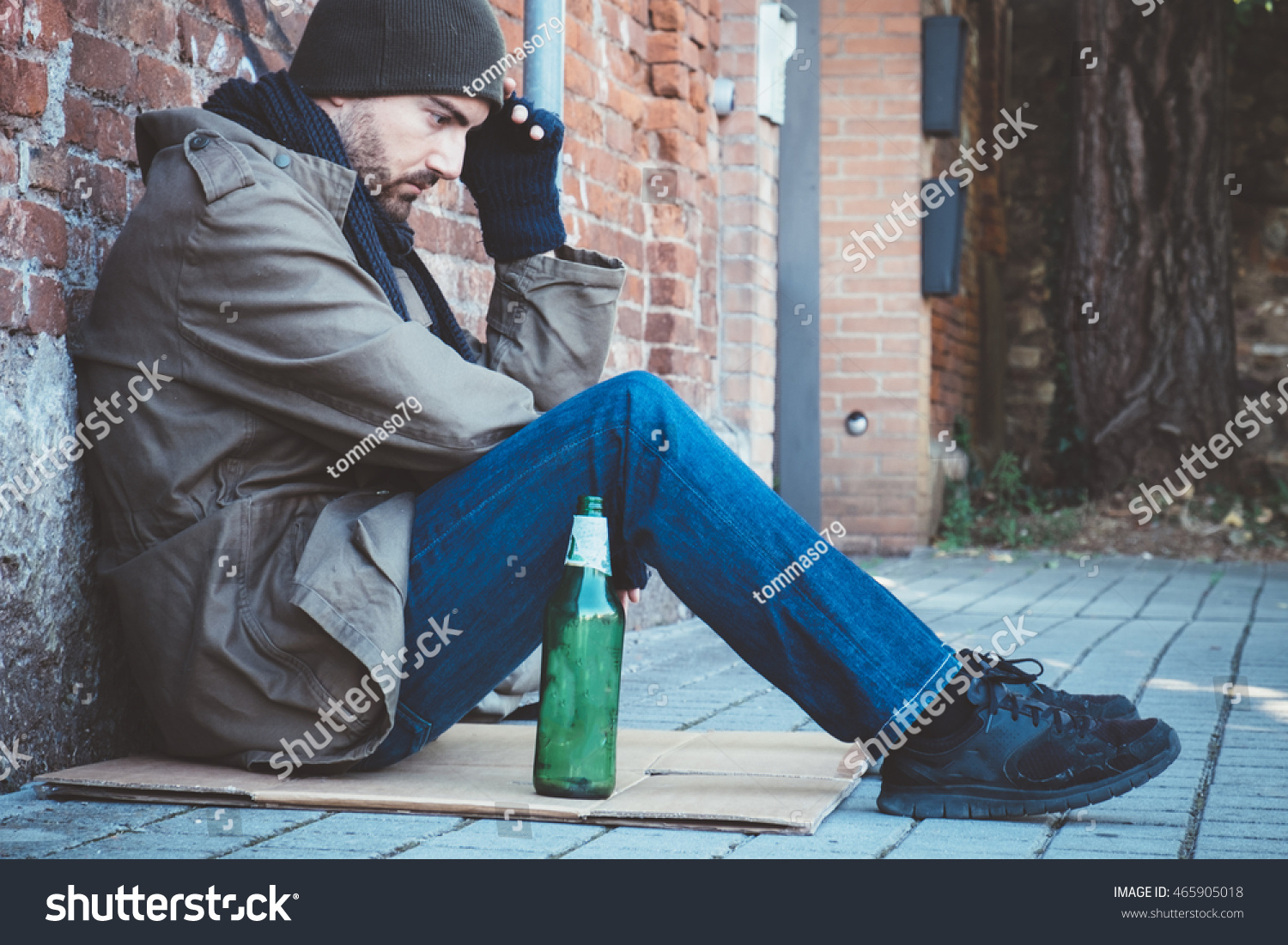 Homeless Lying On Street Sidewalk Alone Stock Photo 465905018