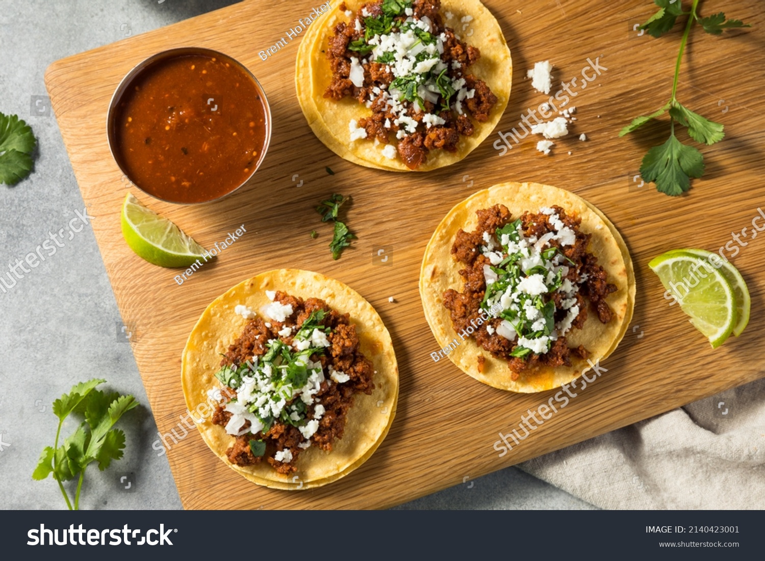 Homemade Mexican Chorizo Tacos Onion Cilantro Stock Photo