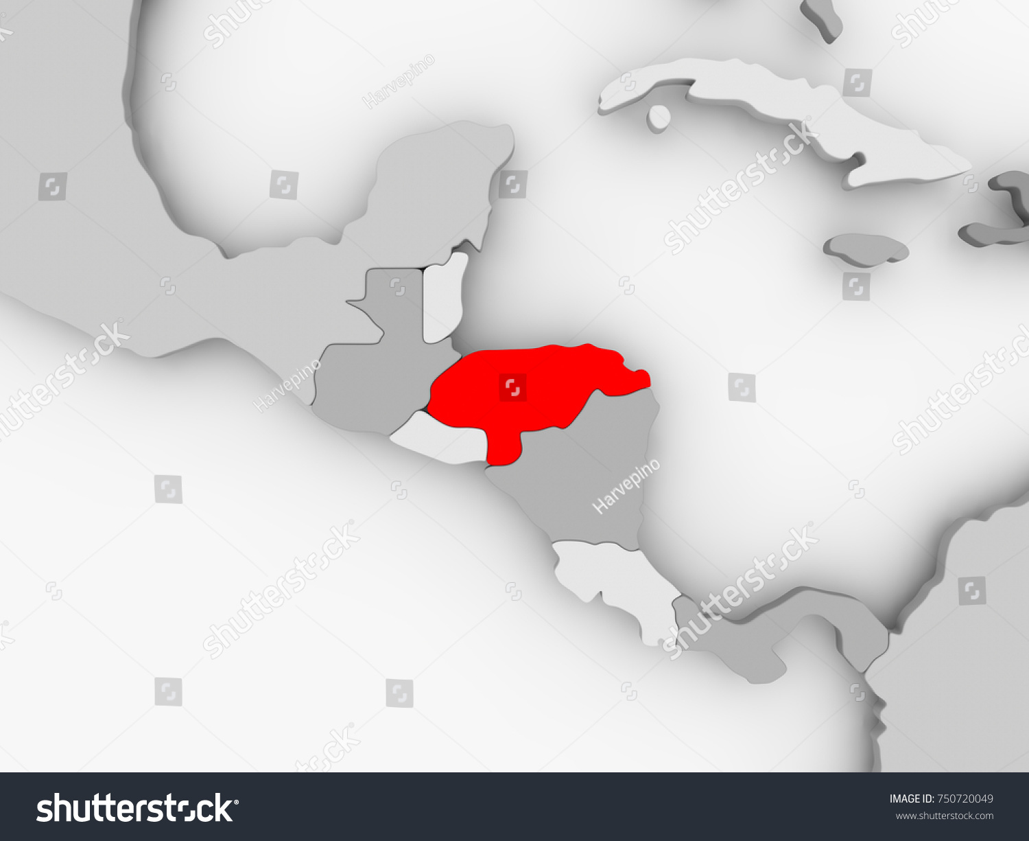 Honduras Red On Grey Political Map Shutterstock