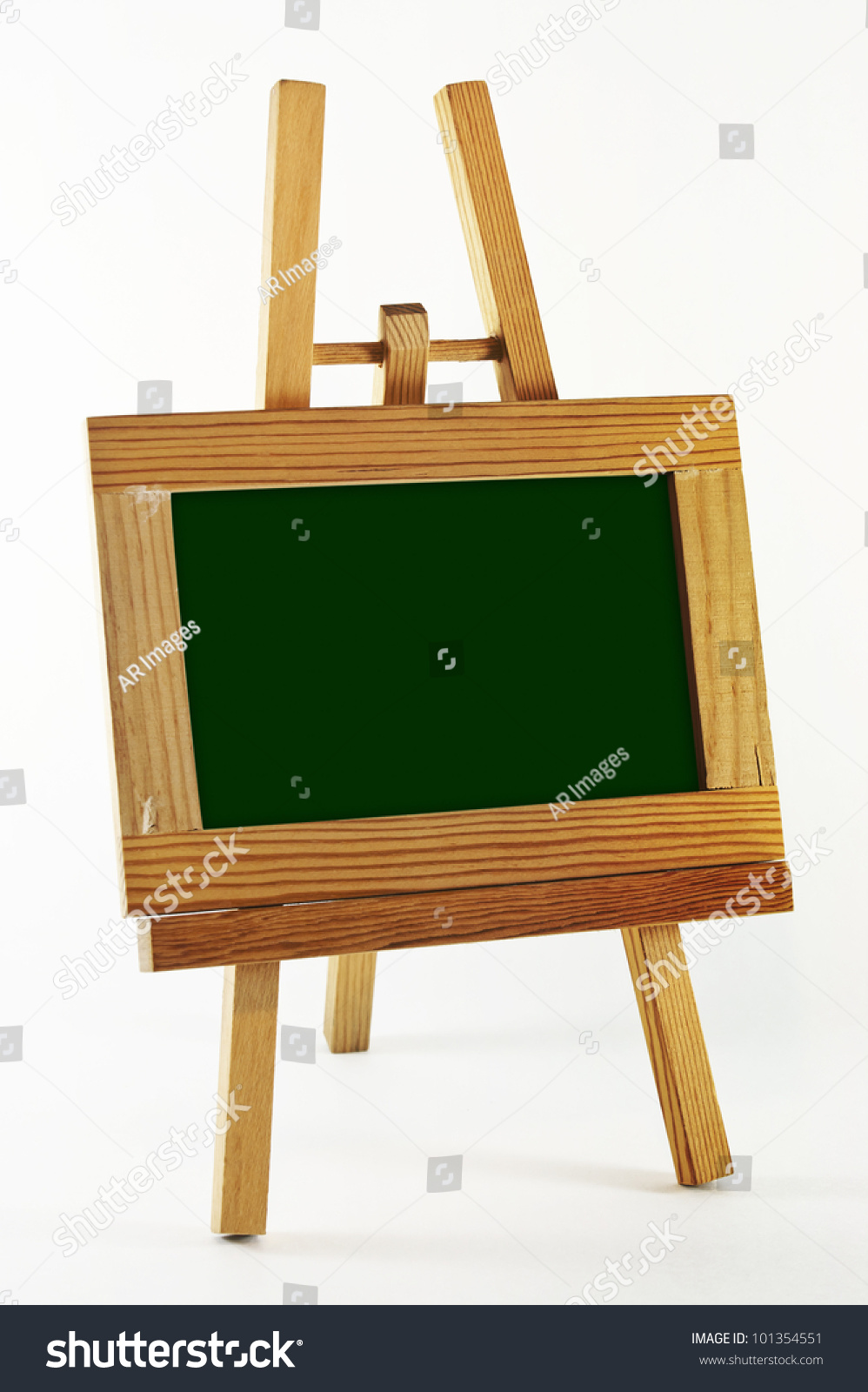 stock photo horizontal blank green chalkboard space in wooden frame on easel isolated on white 101354551