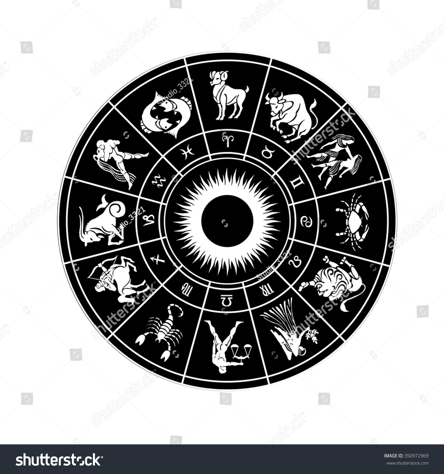 Horoscope Wheel Of Zodiac Signs With Symbol Stockfoto 350972969