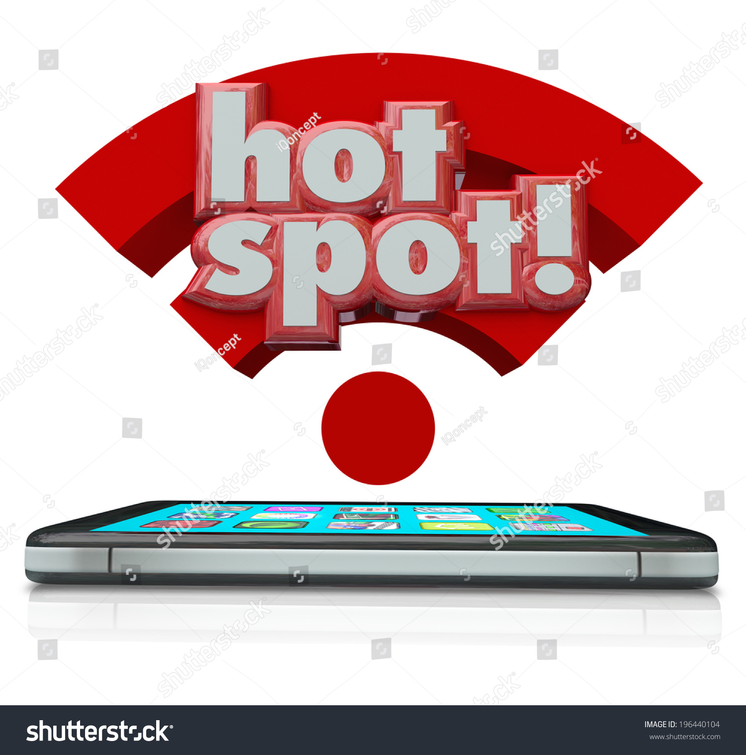 Hotspot Word In 3d Letters Over A Smart Cell Phone Broadcasting An