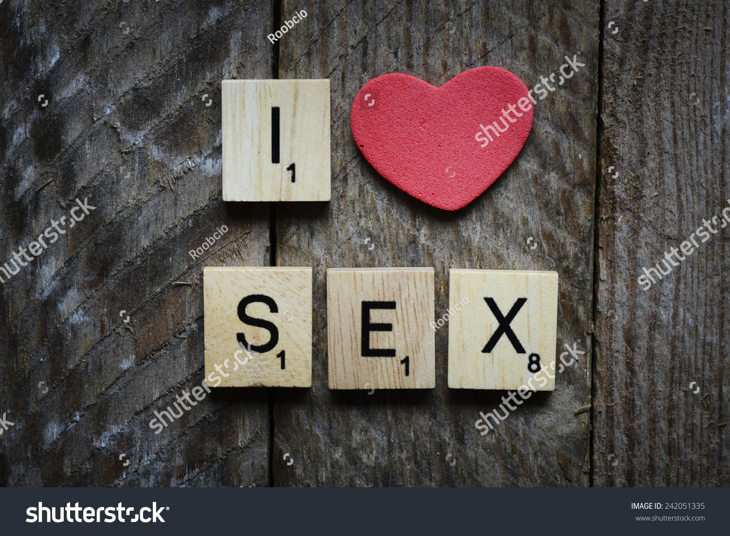 I Love Sex Concept Red Heart And Wooden Scrabble Letters Spelling I Love Sex Concept Stock