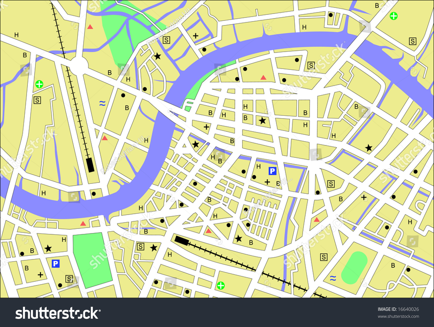 Illustrated Street-Map Of A Generic City With No Names Stock Photo