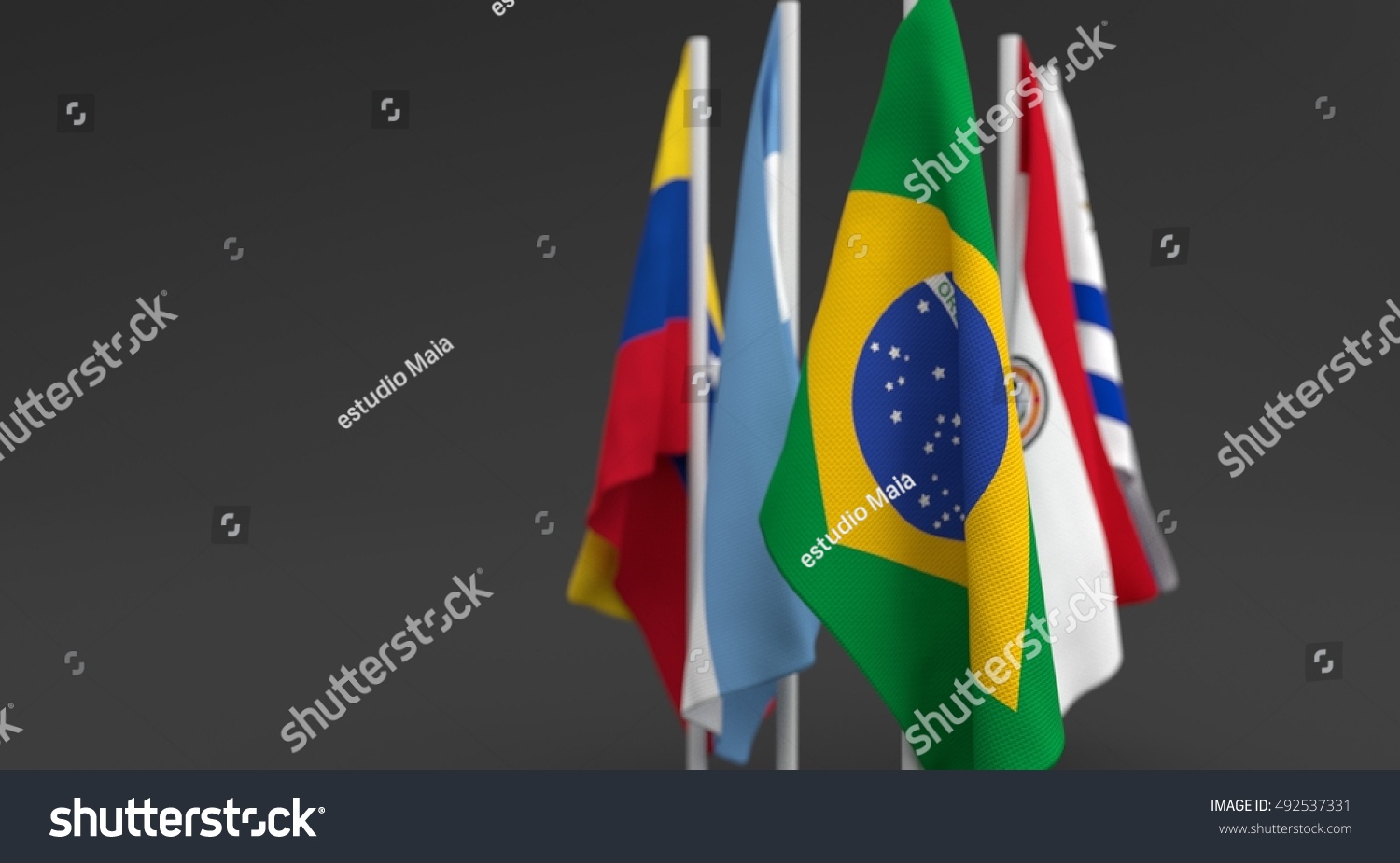 Illustration 3d Render Flags Five Countries Stock Illustration 492537331