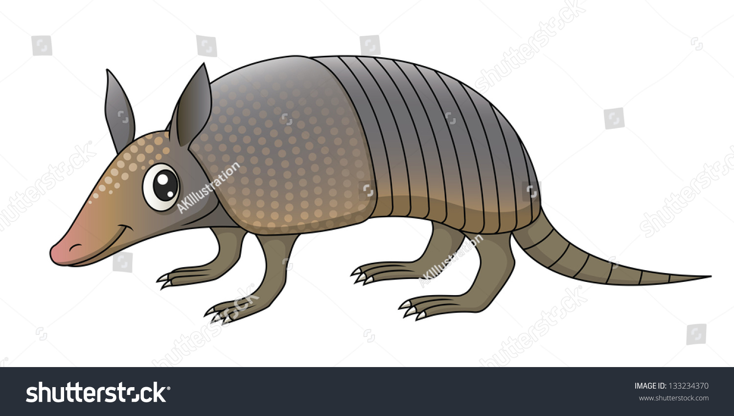 Illustration Of A Cute Cartoon Armadillo. Raster. - 133234370