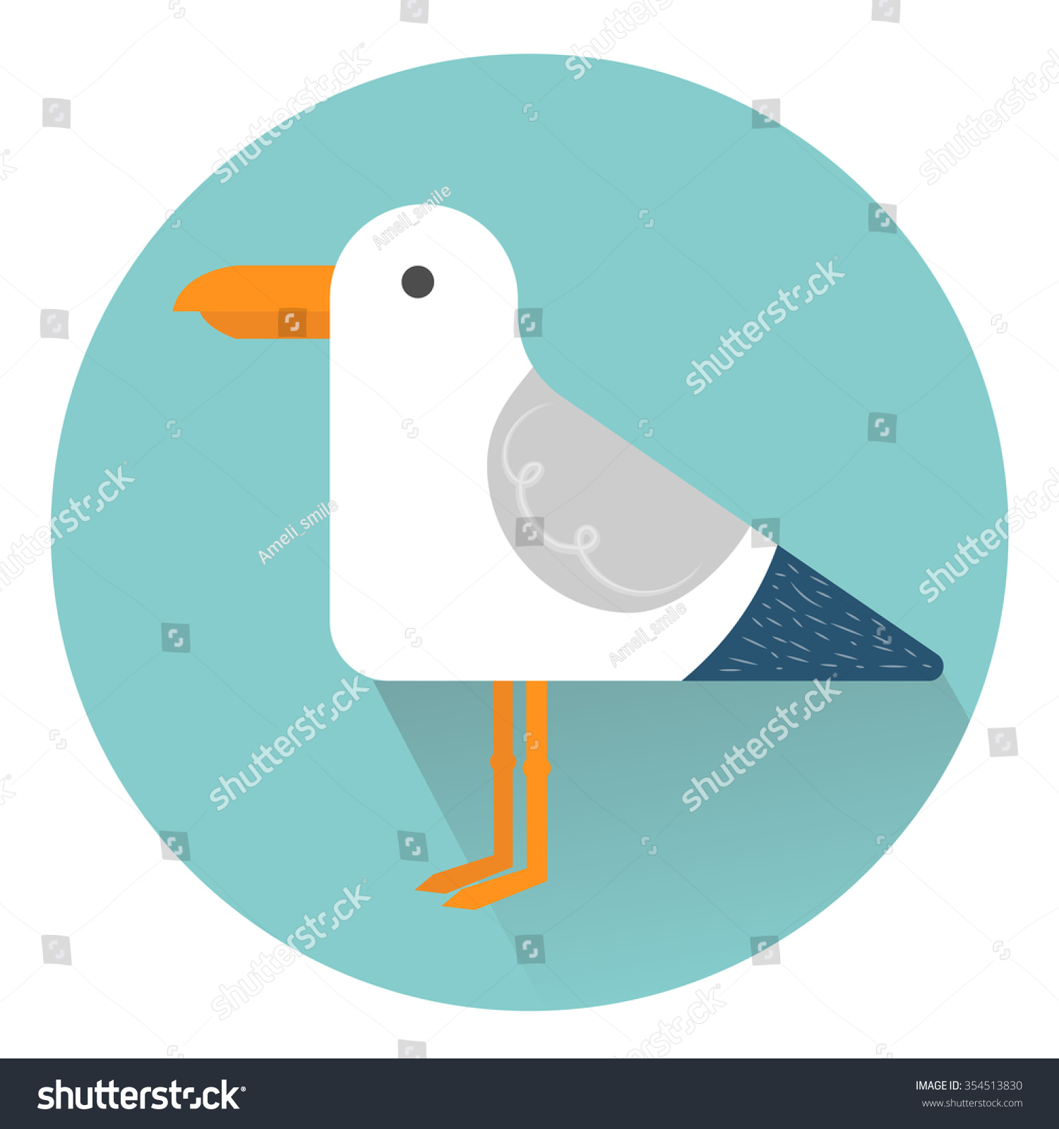 Illustration Of A Cute Seagull Flat Design Icon 354513830