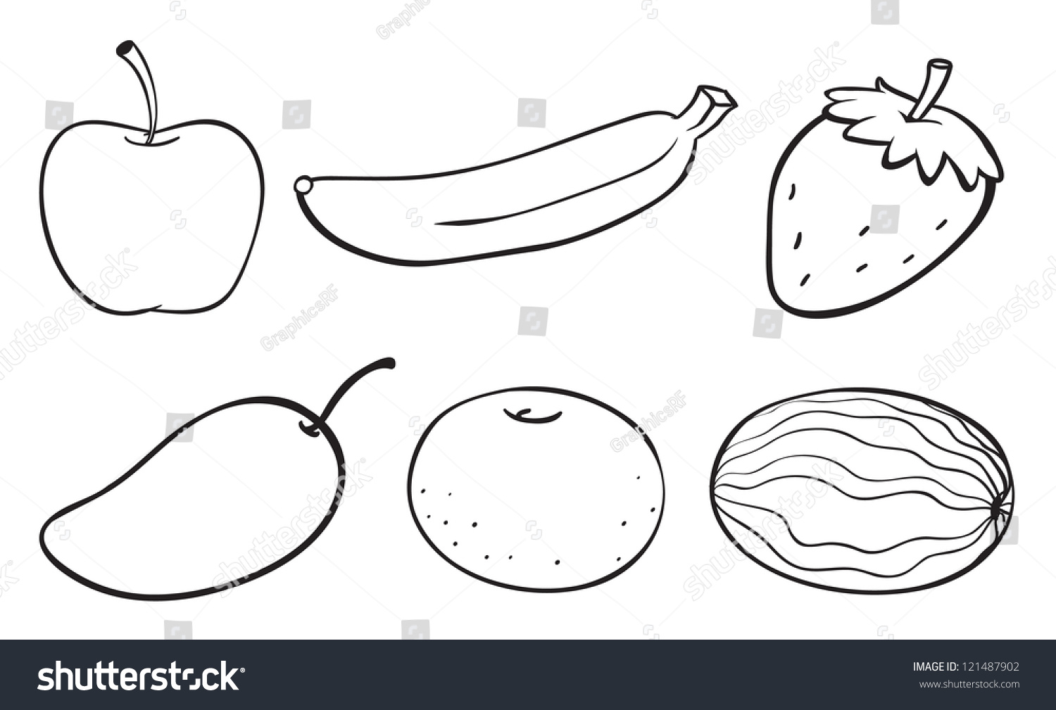 Illustration Of A Sketch Of Various Fruits On A White Background