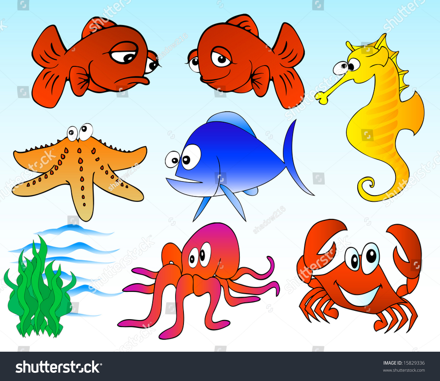 Illustration Of Cartoon Sea Creatures - 15829336 : Shutterstock