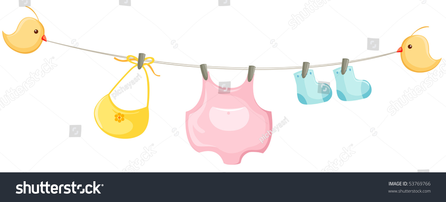 Illustration Of Isolated Baby Clothes On A Clothesline - 53769766 