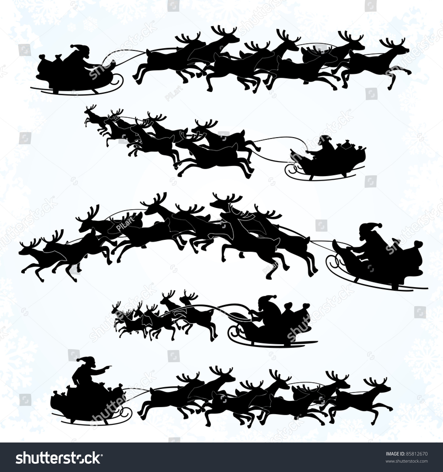 Illustrations Of Santa's Sleigh Silhouettes Isolated On White 