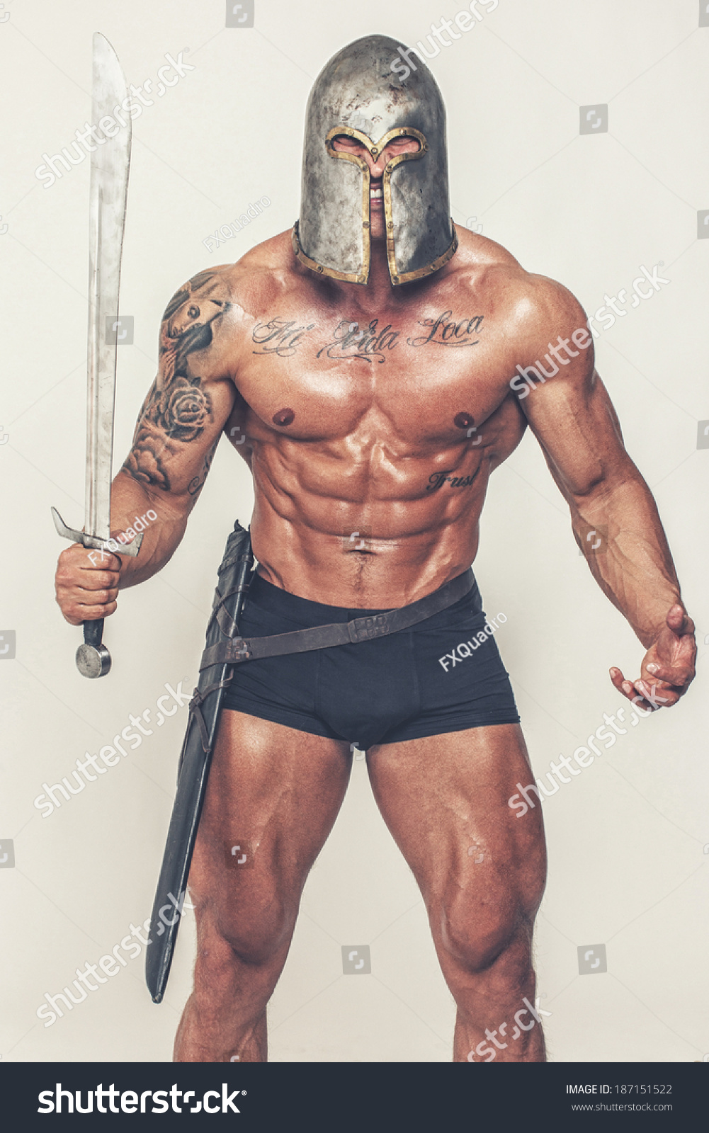 Image Nude Angry Warrior Sword Hands Foto Stock Shutterstock