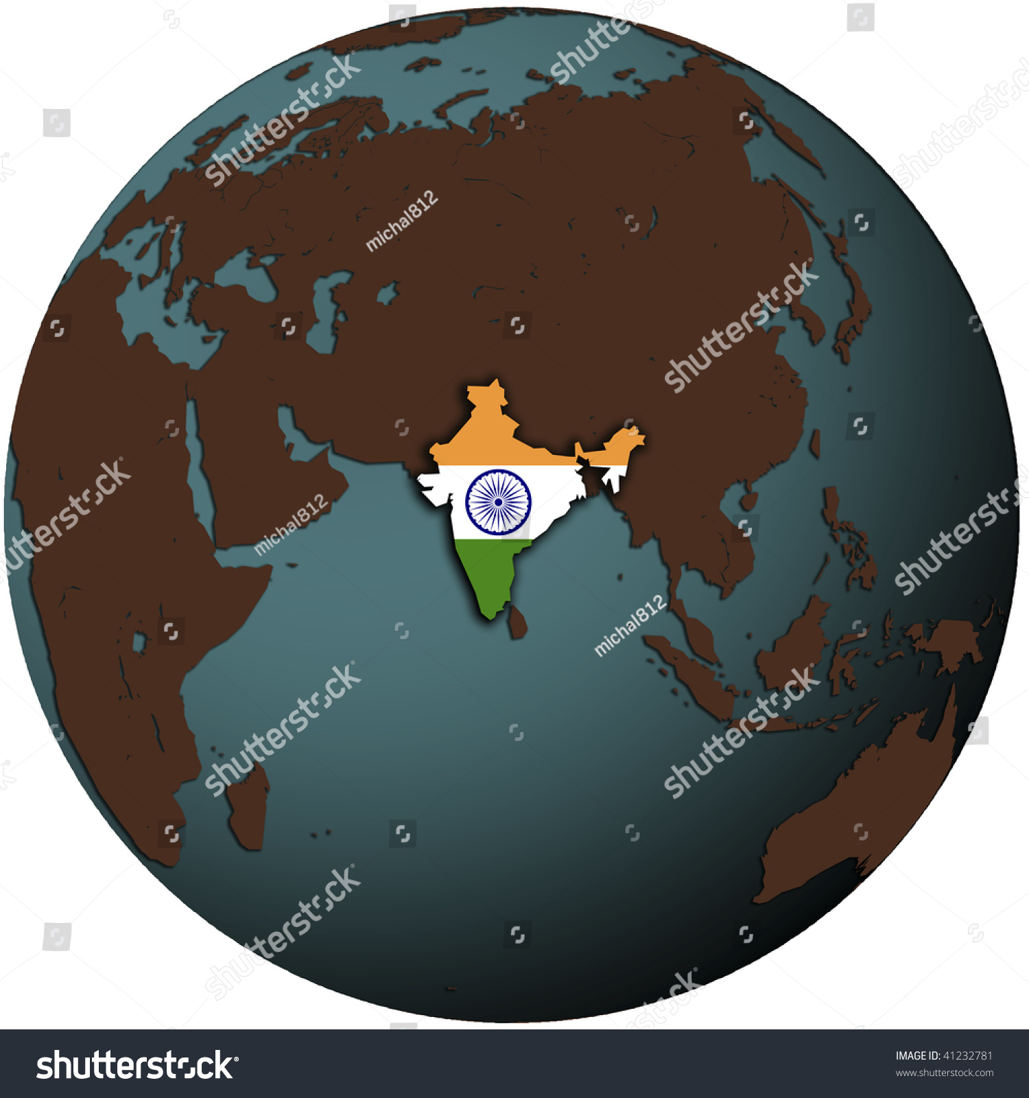 India Flag On Map Of Earth Globe India Flag On Map Of Earth Globe Stock Photo 41232781