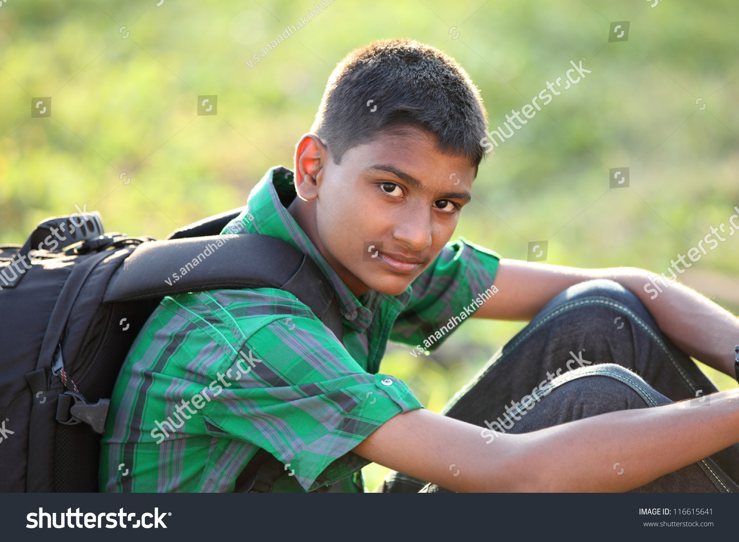 Indian Teen Boy With Bag In Outdoor Stock Photo 1166