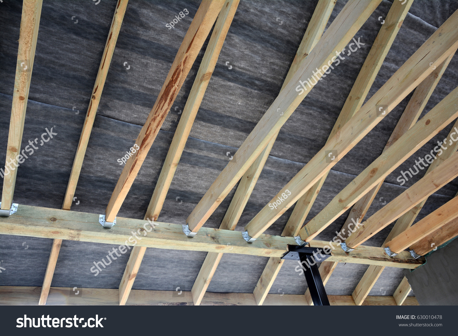 Installation Wooden Beams Construction Roof Truss Stock Photo Edit Now