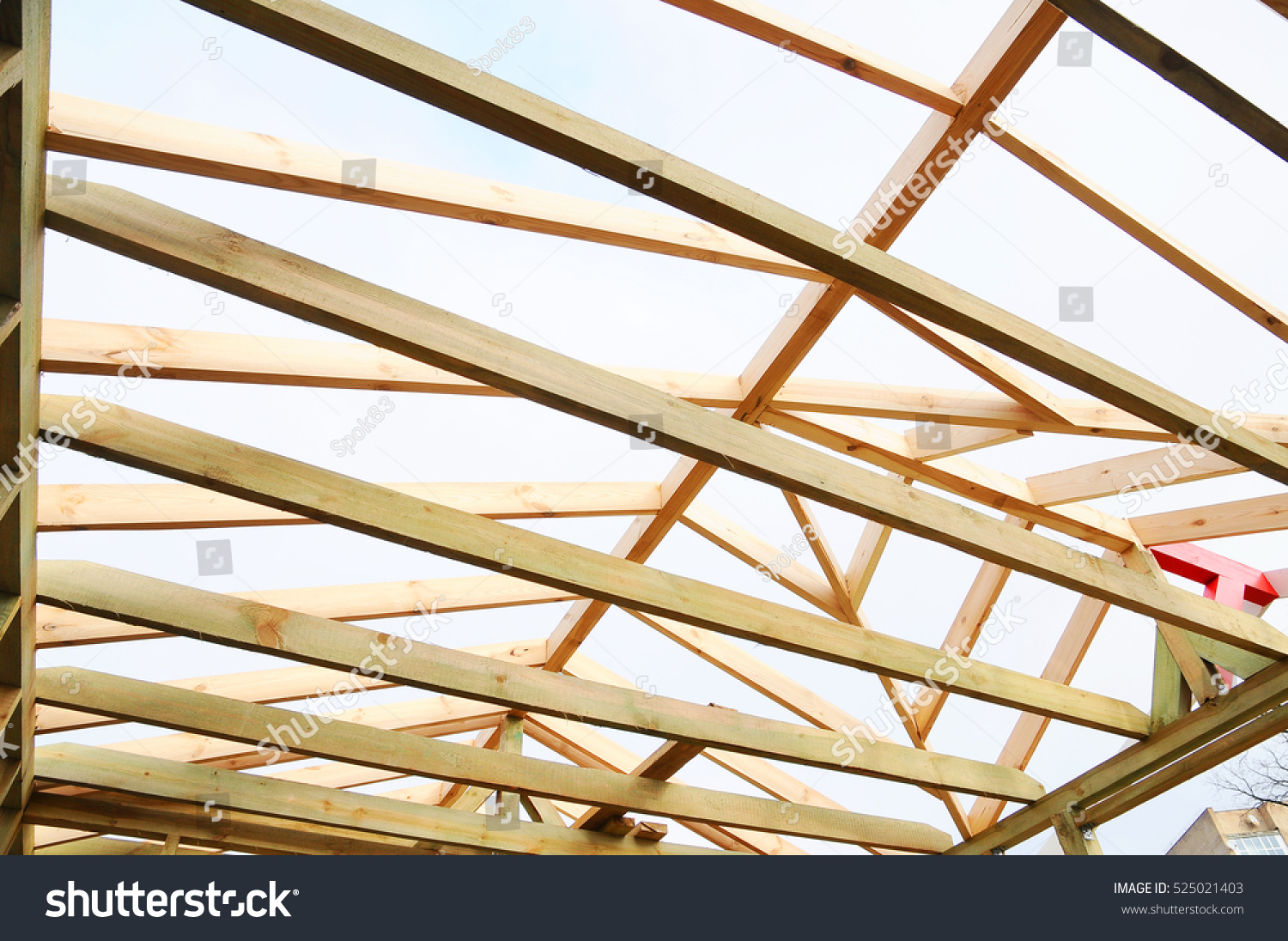 Installation Wooden Beams Construction Roof Truss Stock Photo Edit Now