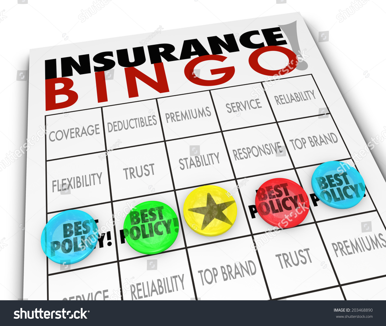 Insurance Bingo Words Game Card Pieces Best Policy Coverage, Co-Pay, Deductible Stock Photo ...