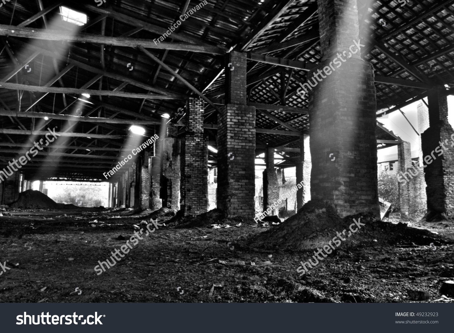 Interior Of Abandoned Warehouse (Black And White Hdr Photo) - 49232923 ...