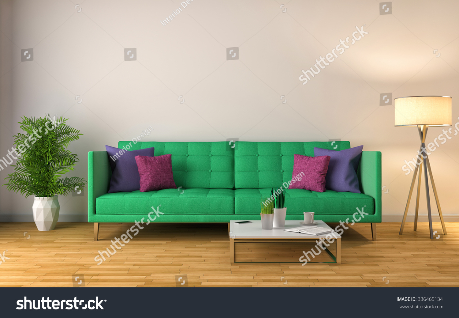 interior with green sofa 3D illustration interior with green sofa 3D illustration