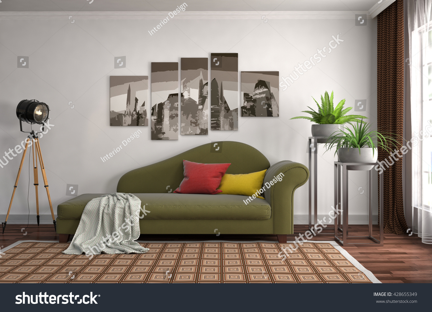 interior with sofa 3D illustration interior with sofa 3D illustration