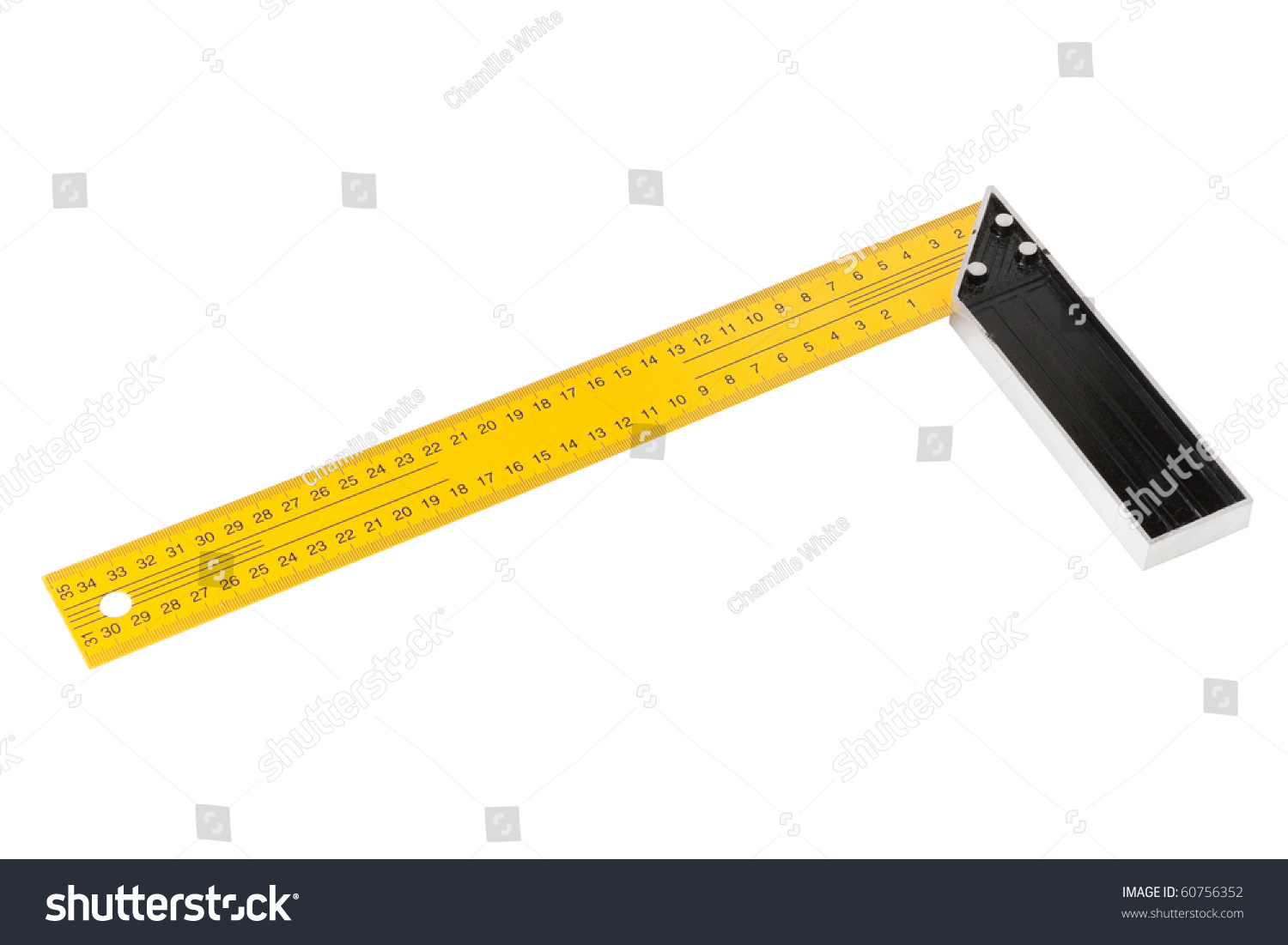 Iron Ruler With Angle Bar, Set Square, Isolated On A White Background Stock Photo 60756352