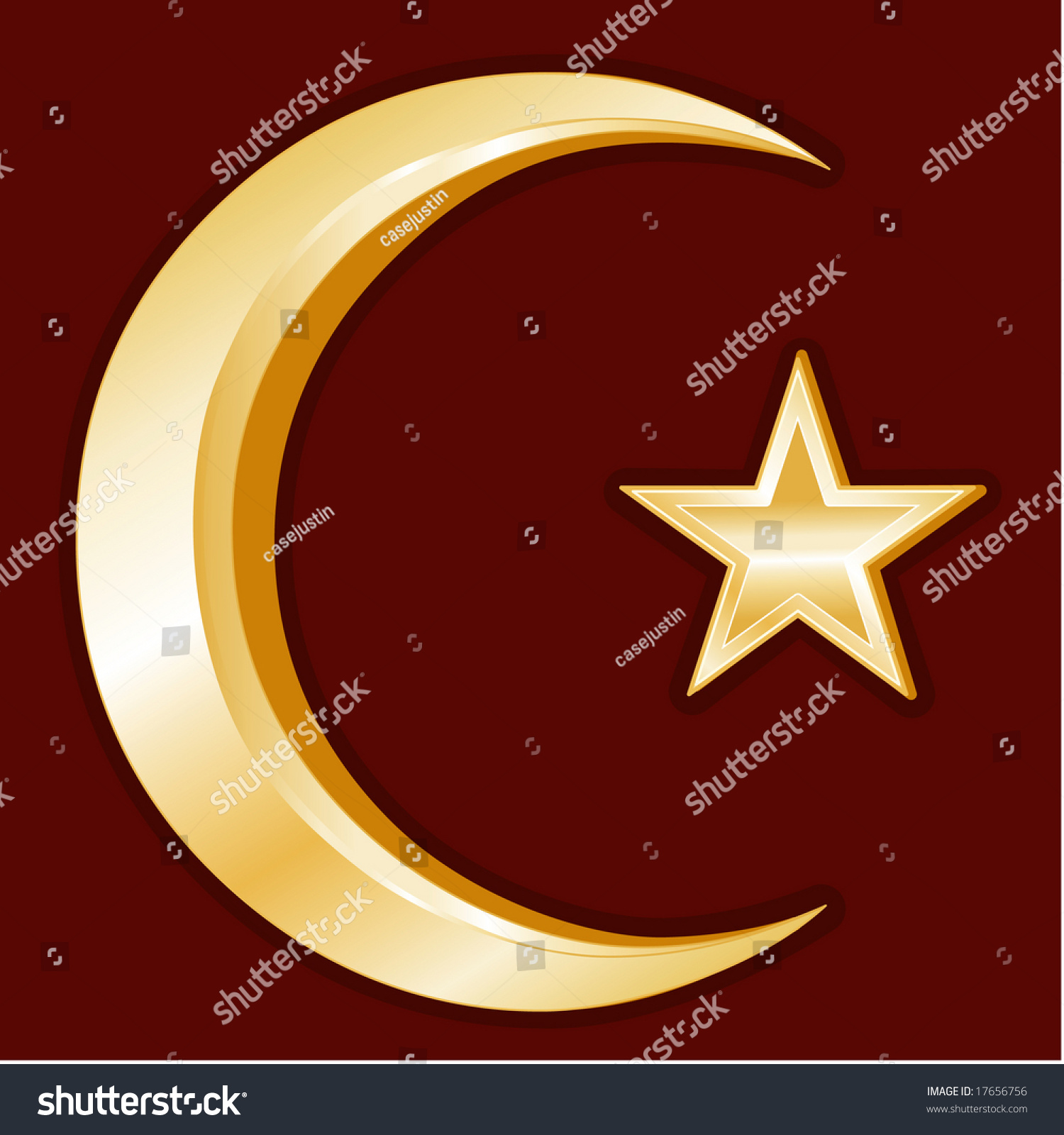 Islam Symbol Golden Crescent And Star Icon Of Islam On A Crimson