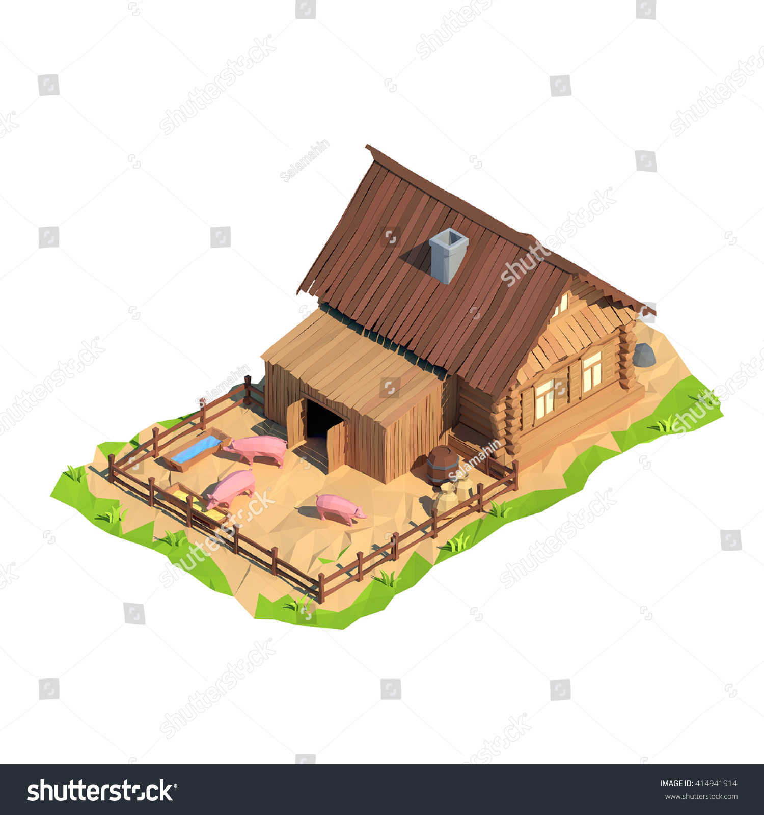 Isometric Low Poly House D Rendering Stock Illustration