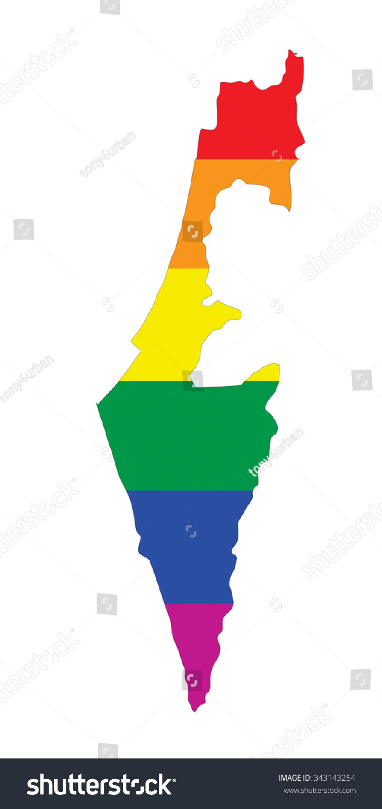 Israel Country Gay Pride Flag Map Stock Illustration