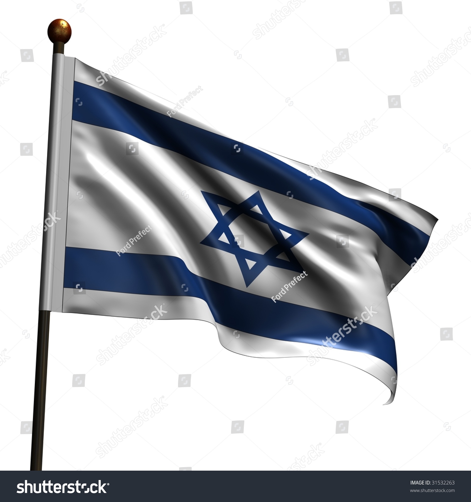 Israeli Flag. High Resolution 3d Render Isolated On White. Stock Photo 